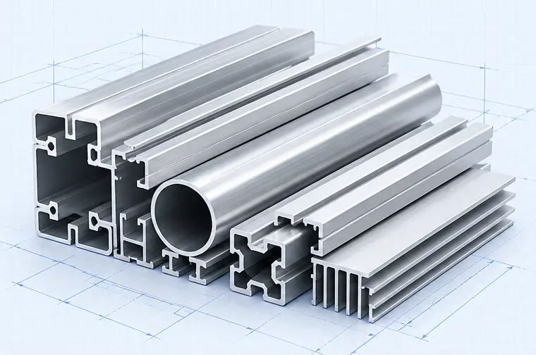 Illustration of aluminum extrusion profile sections