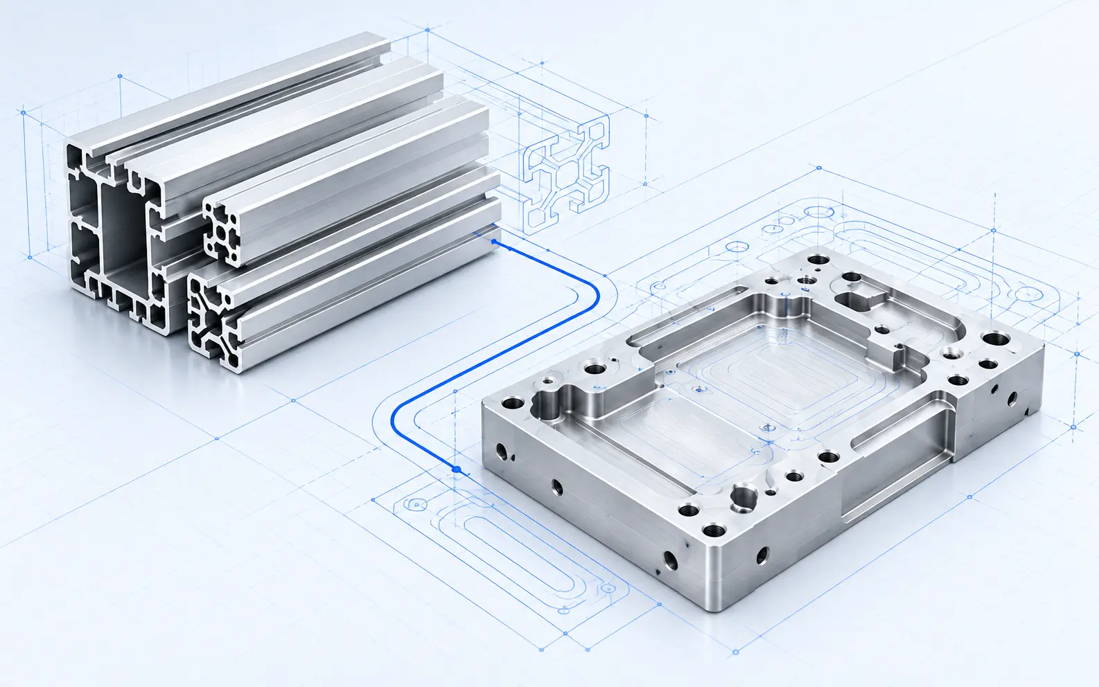Representative illustration of aluminum profiles and CNC machined parts