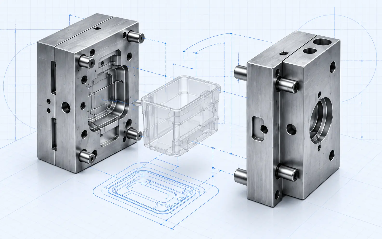 Representative illustration of a mold and transparent plastic enclosure
