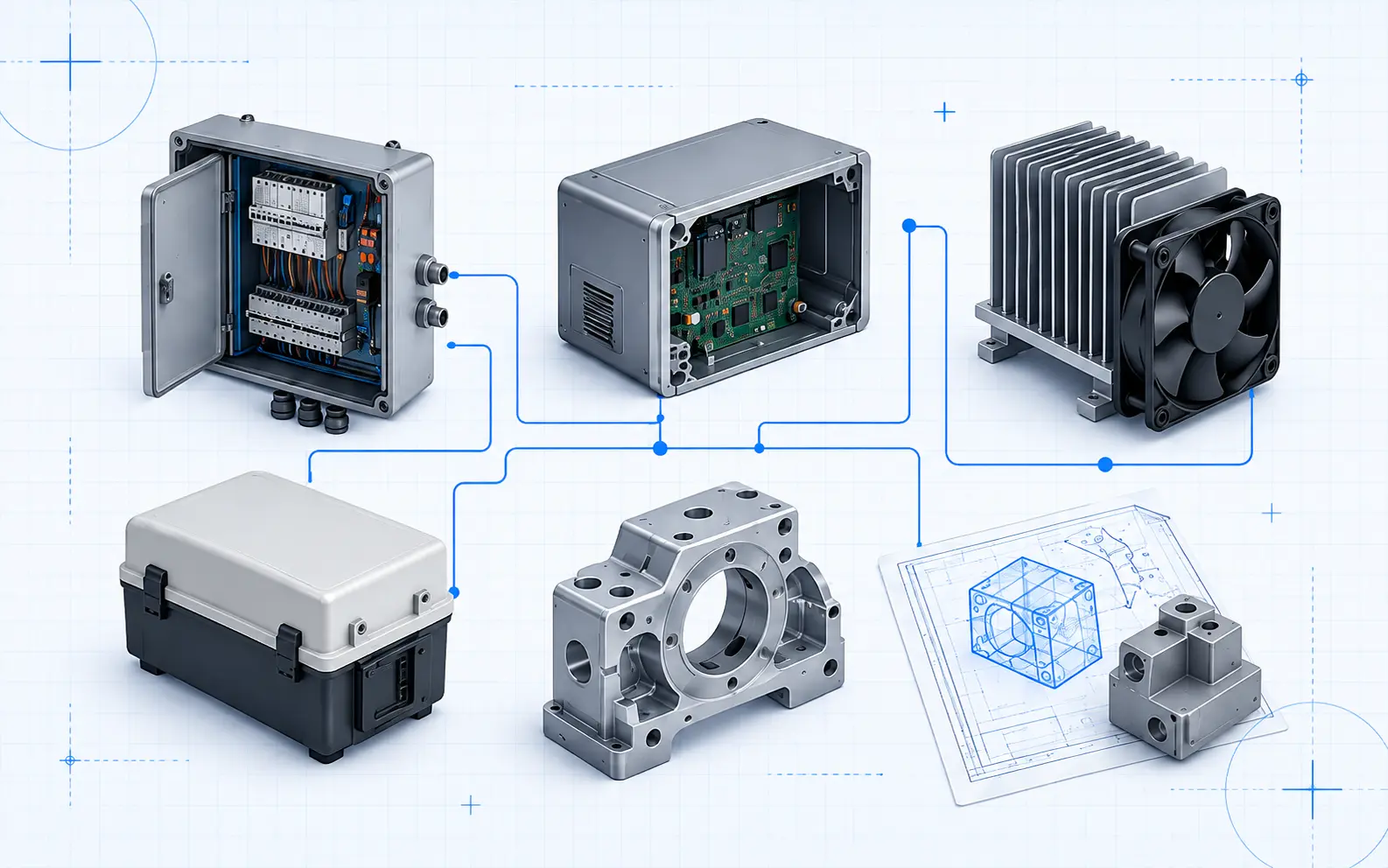 Illustration of anonymous industrial components and application directions