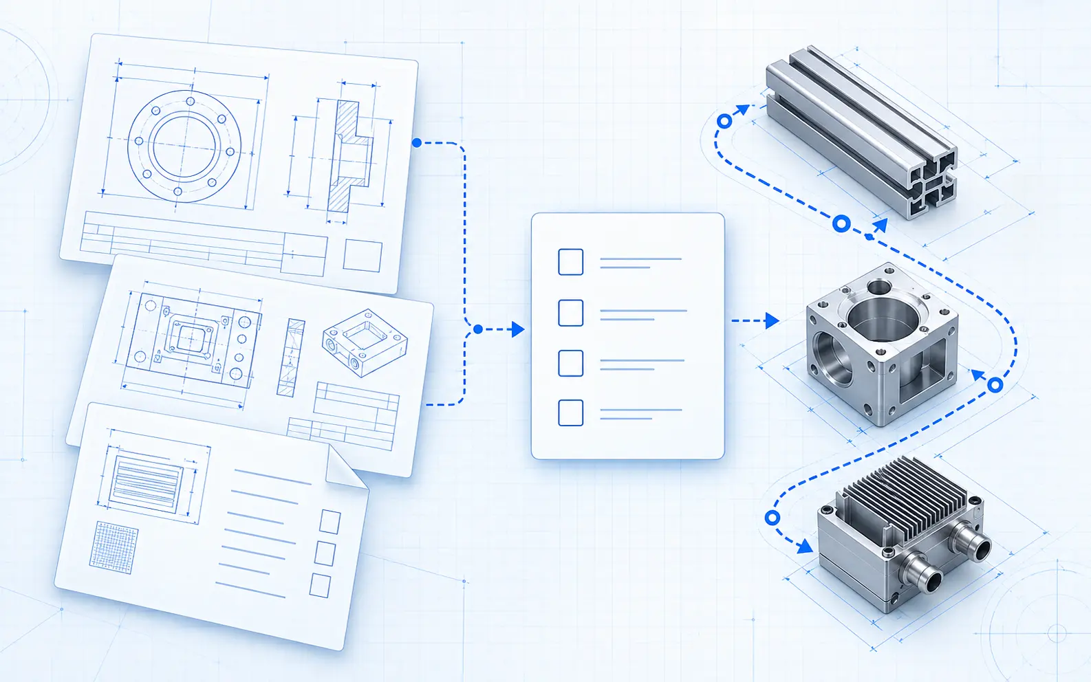 Illustration of engineering input documents, review, and manufacturing direction